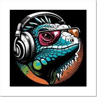 Gamer Iguana Music Lover Posters and Art